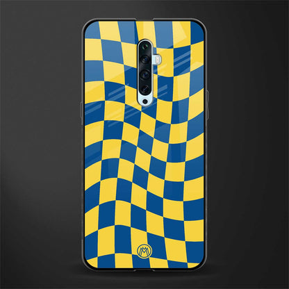 yellow blue trippy check pattern glass case for oppo reno 2f image