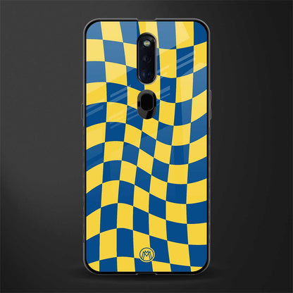 yellow blue trippy check pattern glass case for oppo f11 pro image