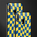 yellow blue trippy check pattern glass case for vivo u20 image-2