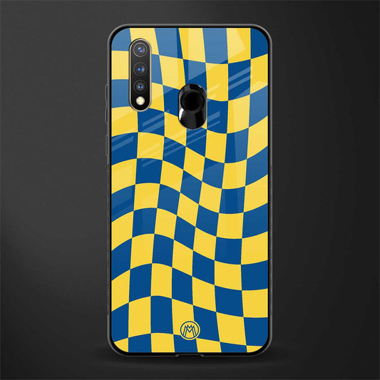 yellow blue trippy check pattern glass case for vivo y19 image