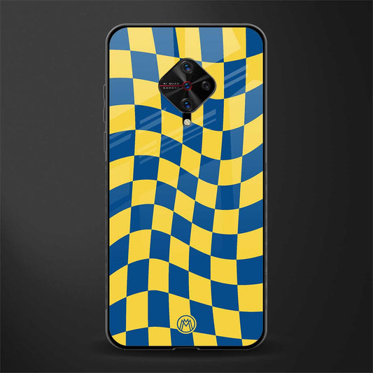 yellow blue trippy check pattern glass case for vivo s1 pro image