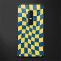 yellow blue trippy check pattern glass case for vivo v17 pro image