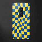 yellow blue trippy check pattern glass case for vivo v17 pro image