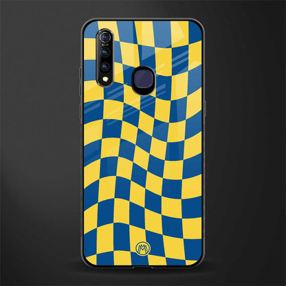 yellow blue trippy check pattern glass case for vivo z1 pro image