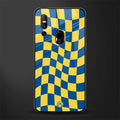 yellow blue trippy check pattern glass case for vivo v15 image