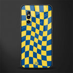 yellow blue trippy check pattern glass case for vivo v15 pro image