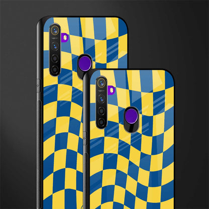 yellow blue trippy check pattern glass case for realme 5s image-2