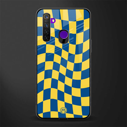 yellow blue trippy check pattern glass case for realme 5s image