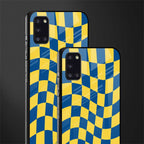 yellow blue trippy check pattern glass case for samsung galaxy a31 image-2