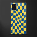 yellow blue trippy check pattern glass case for samsung galaxy a31 image