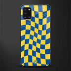 yellow blue trippy check pattern glass case for samsung galaxy a31 image