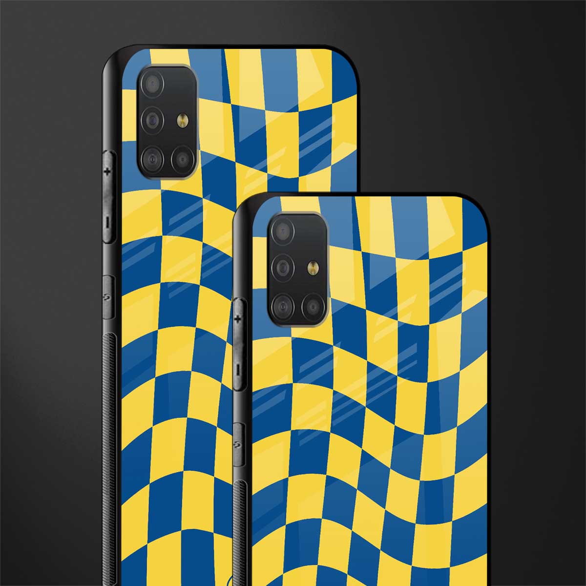 yellow blue trippy check pattern glass case for samsung galaxy a51 image-2