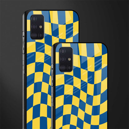 yellow blue trippy check pattern glass case for samsung galaxy a71 image-2