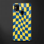 yellow blue trippy check pattern glass case for samsung galaxy f41 image