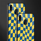 yellow blue trippy check pattern glass case for samsung galaxy m10s image-2