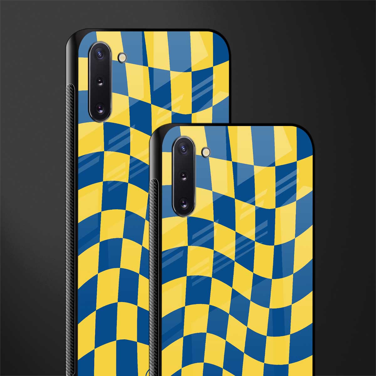 yellow blue trippy check pattern glass case for samsung galaxy note 10 image-2