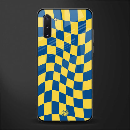 yellow blue trippy check pattern glass case for samsung galaxy note 10 image