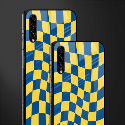 yellow blue trippy check pattern glass case for samsung galaxy a70 image-2
