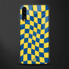 yellow blue trippy check pattern glass case for samsung galaxy a70 image