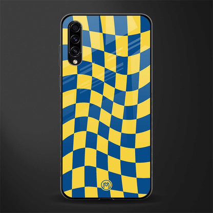 yellow blue trippy check pattern glass case for samsung galaxy a70 image