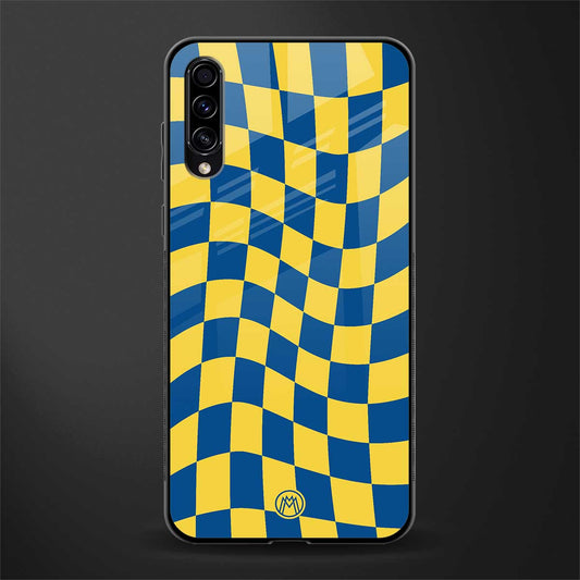 yellow blue trippy check pattern glass case for samsung galaxy a70 image