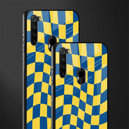 yellow blue trippy check pattern glass case for redmi note 8 image-2