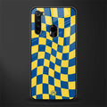 yellow blue trippy check pattern glass case for redmi note 8 image