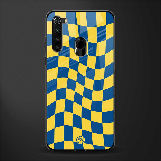 yellow blue trippy check pattern glass case for redmi note 8 image