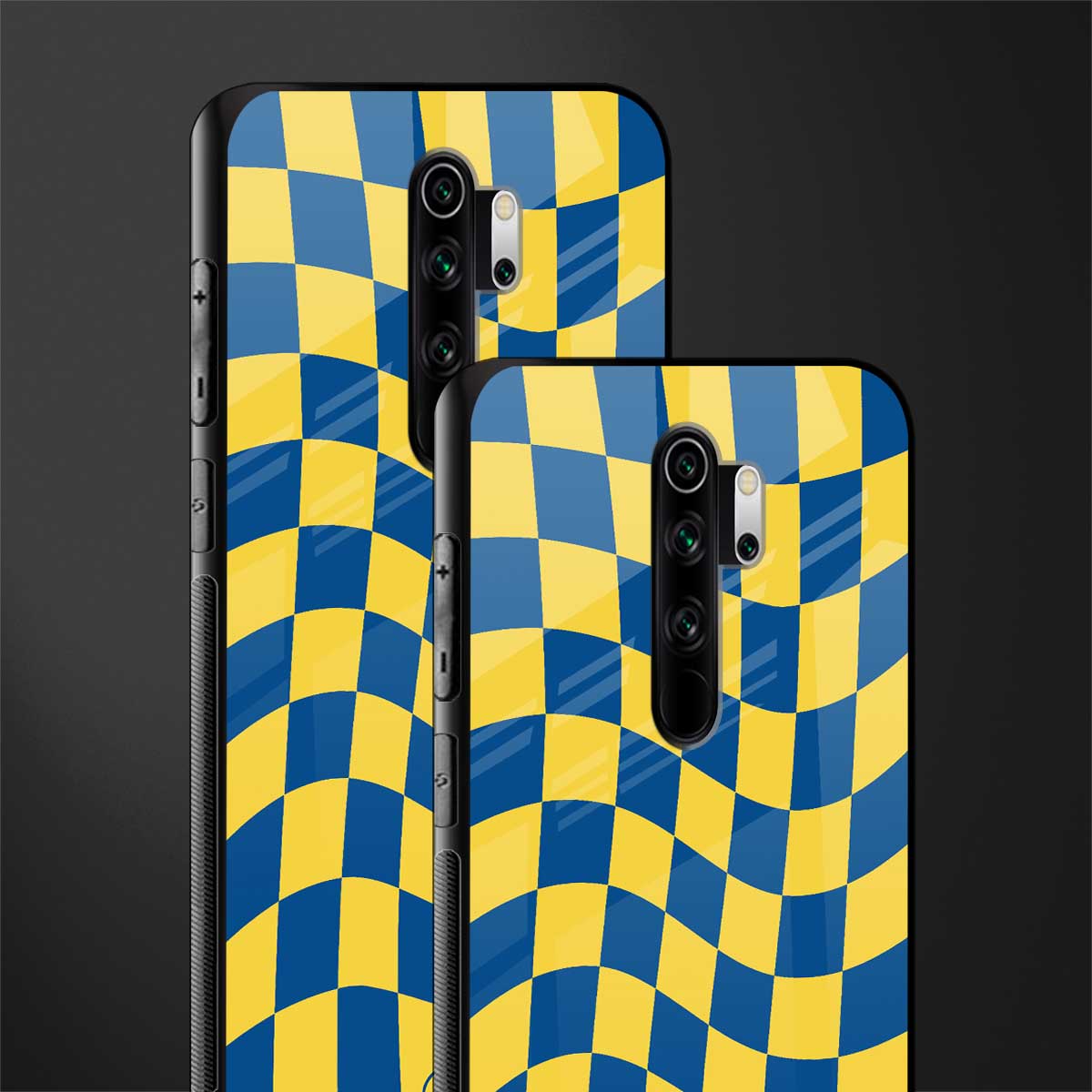 yellow blue trippy check pattern glass case for redmi note 8 pro image-2