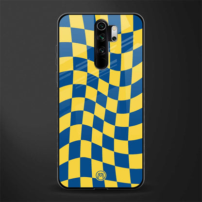yellow blue trippy check pattern glass case for redmi note 8 pro image