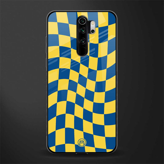 yellow blue trippy check pattern glass case for redmi note 8 pro image