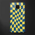 yellow blue trippy check pattern glass case for redmi note 9 pro image