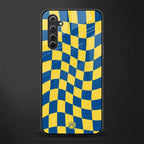 yellow blue trippy check pattern glass case for realme 6i image