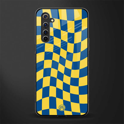 yellow blue trippy check pattern glass case for realme 6 pro image