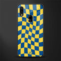 yellow blue trippy check pattern glass case for redmi note 7 image