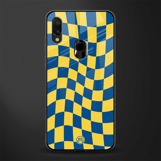 yellow blue trippy check pattern glass case for redmi 7redmi y3 image