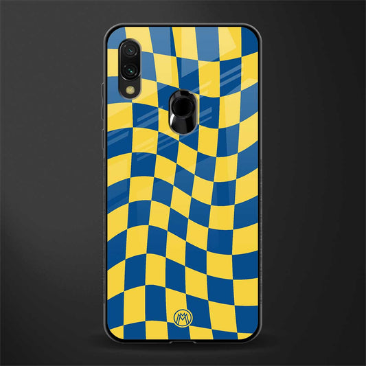 yellow blue trippy check pattern glass case for redmi y3 image