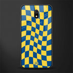 yellow blue trippy check pattern glass case for redmi 8a image