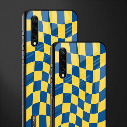 yellow blue trippy check pattern glass case for mi a3 redmi a3 image-2