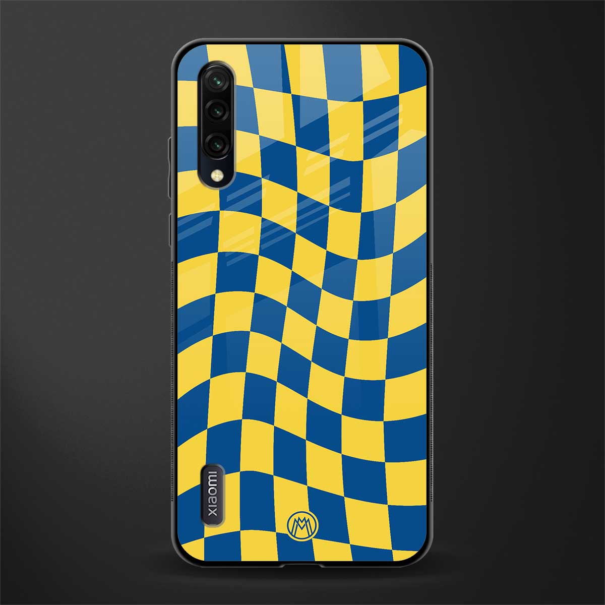 yellow blue trippy check pattern glass case for mi a3 redmi a3 image
