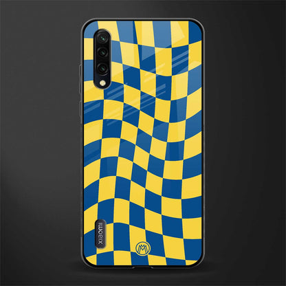 yellow blue trippy check pattern glass case for mi a3 redmi a3 image