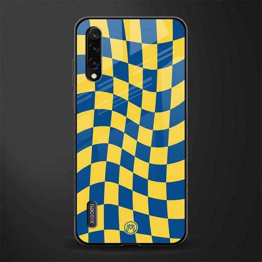 yellow blue trippy check pattern glass case for mi a3 redmi a3 image