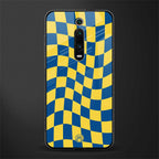 yellow blue trippy check pattern glass case for redmi k20 pro image