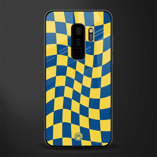yellow blue trippy check pattern glass case for samsung galaxy s9 plus image