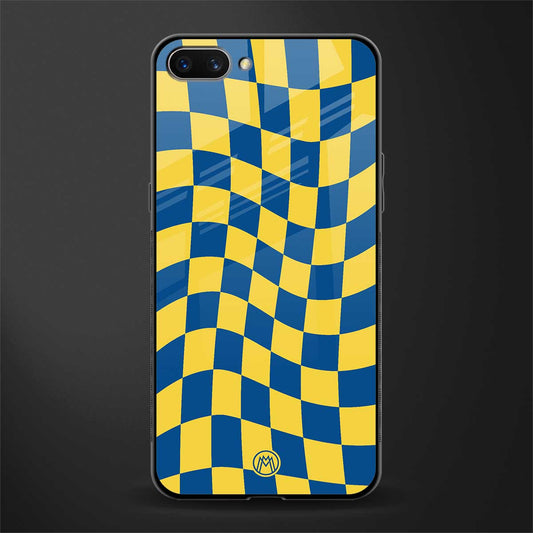 yellow blue trippy check pattern glass case for realme c1 image