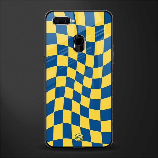 yellow blue trippy check pattern glass case for oppo a5s image