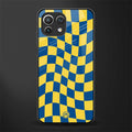 yellow blue trippy check pattern glass case for mi 11 lite image