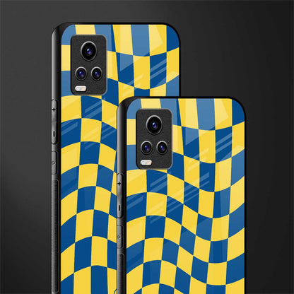 yellow blue trippy check pattern back phone cover | glass case for vivo y73