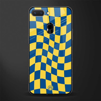 yellow blue trippy check pattern glass case for oppo a5 image