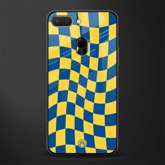 yellow blue trippy check pattern glass case for oppo a5 image